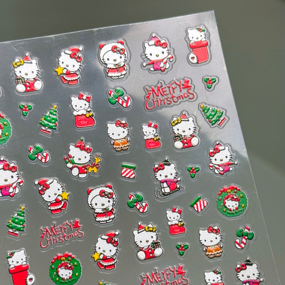 【AURA GLITTER】Santa Kitty Nail Stickers Winter Christmas