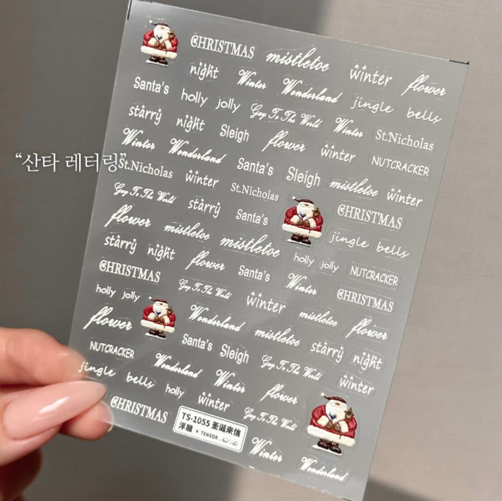 【AURA GLITTER】3 types of Santa lettering reindeer nail stickers with winter Christmas patterns