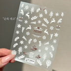 【AURA GLITTER】3 types of Santa lettering reindeer nail stickers with winter Christmas patterns